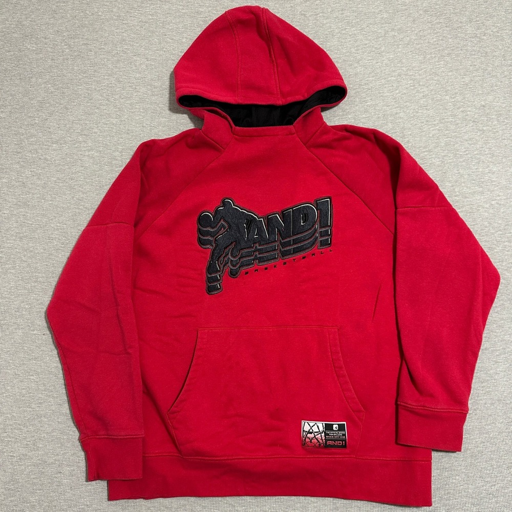 AND1 Basketball Graphic Pullover Hoodie Short Sleeves Red Mens Size XL